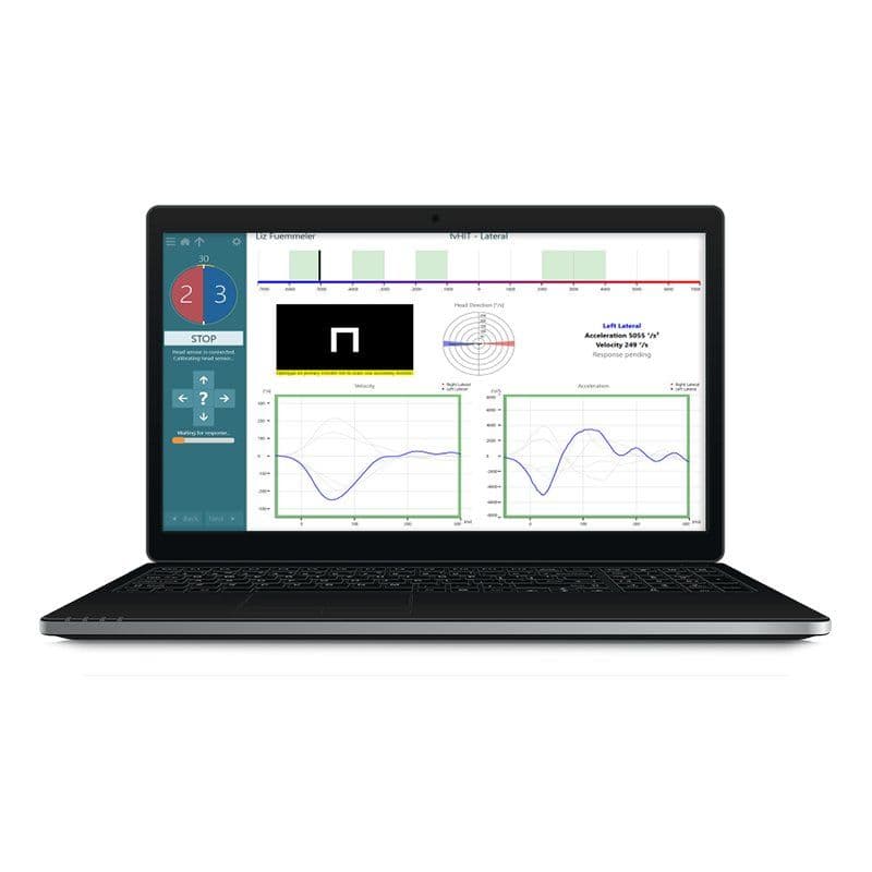 Bærbar computer med skærmbillede fra Functional Vision Head Impulse Test-softwaren.